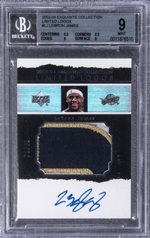 2003/04 UD "Exquisite Collection" Limited Logos #LJ LeBron James Signed Game Used Patch Rookie Card (#75/75) – BGS MINT 9/BGS 10